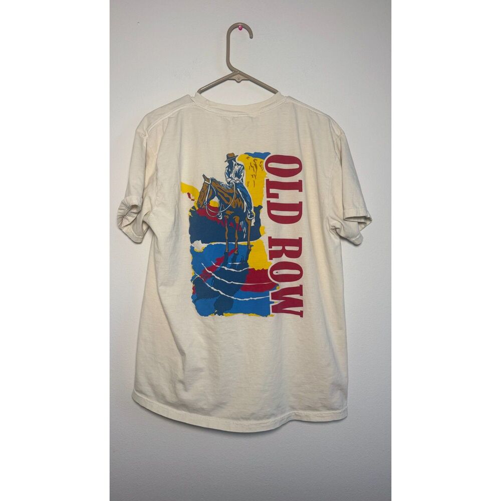 Old Row Cowboy Western Graphic Pocket T Shirt Men’s Large Ivory Rodeo Tee
